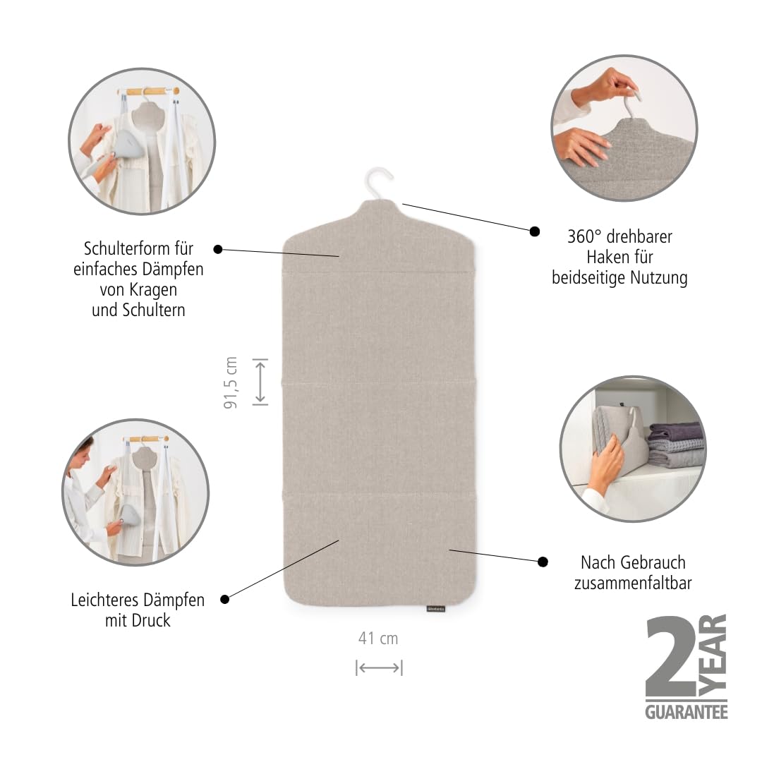 Brabantia - Foldable steam board - for steaming clothes under high pressure - Robust heatproof surface - Versatile hanging hook - Easier steaming with hand steamers - 91.5 cm x 41 cm - Gray - 231742