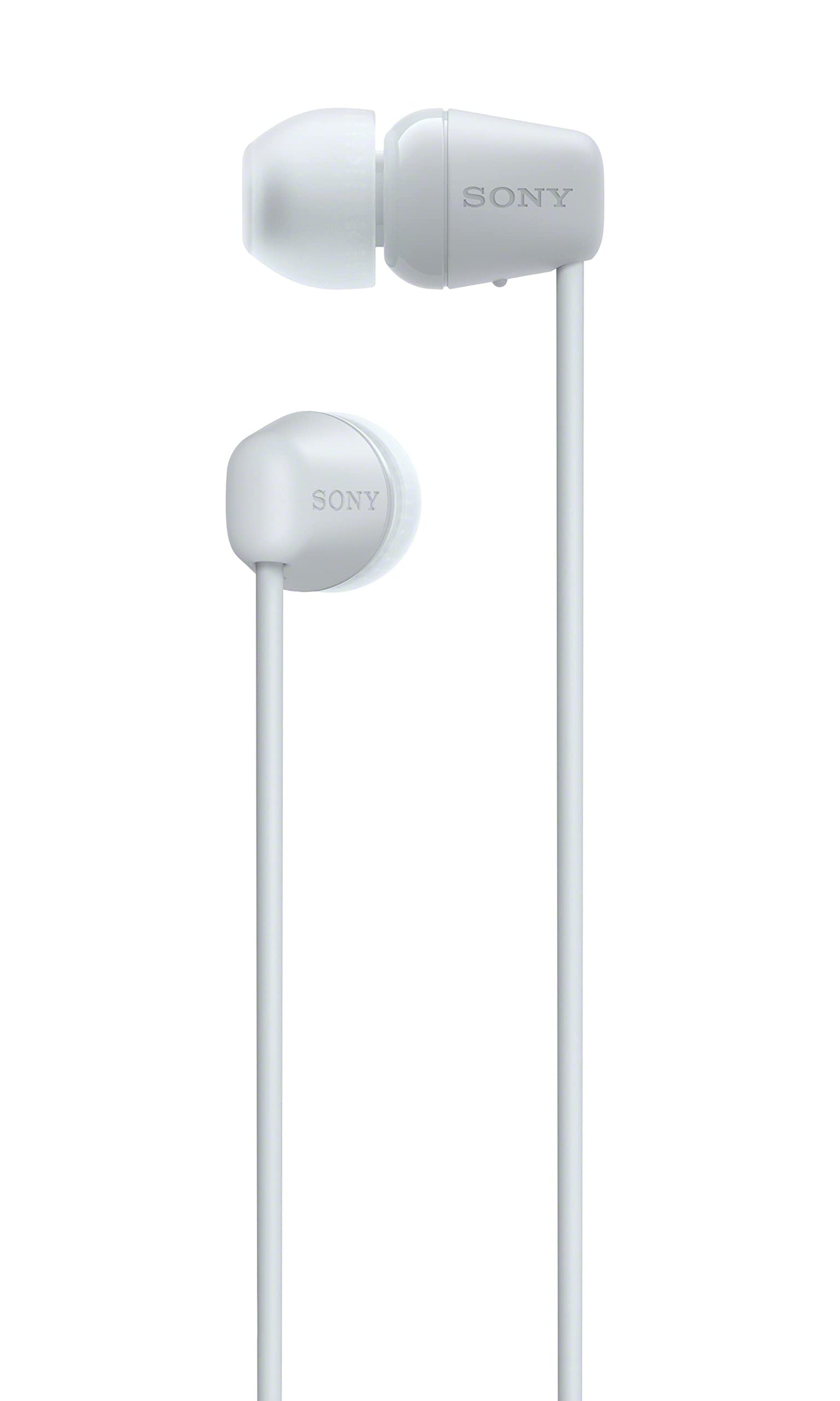 Sony wireless WI-C100 in-ear headphones (up to 25 hours of battery life, optimized for voice assistants, integrated microphone for phone calls, Bluetooth), white, small - WIC100WCE7