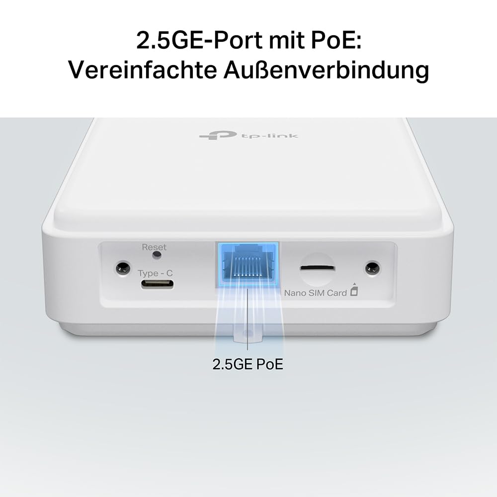 TP-Link NE200-Outdoor 5G LTE Router 𝐨𝐡𝐧𝐞 𝐖𝐋𝐀𝐍, 5G up to 4.67Gbps, 2.5 Gigabit port, weatherproof, for mounting on a pole, wall or window, 802.3at and passive PoE