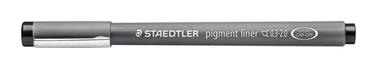 STAEDTLER black pigment liner, chisel tip with line width 0.3 - 2.0 mm, indelible pigment ink, long metal tip, long service life, 10 fineliners in a cardboard case, 308 C2-9