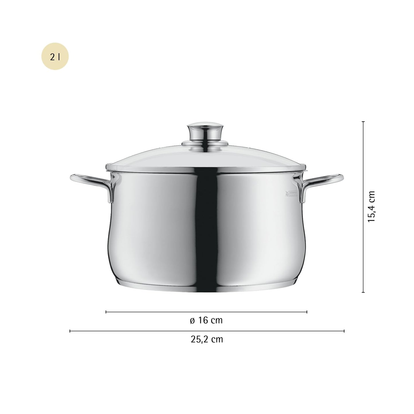 WMF Diadem Plus cooking pot induction 16 cm - 2 l large meat pot made of Cromargan stainless steel with glass lid, high edge, dishwasher safe, durable and uncoated for healthy, delicious meals - 0734176040