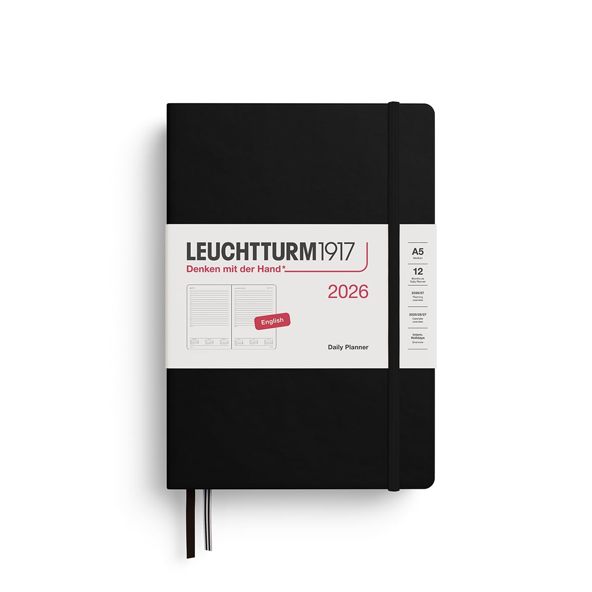 LEUCHTTURM1917 372772 Daily Calendar Medium (A5) 2026, Black, English