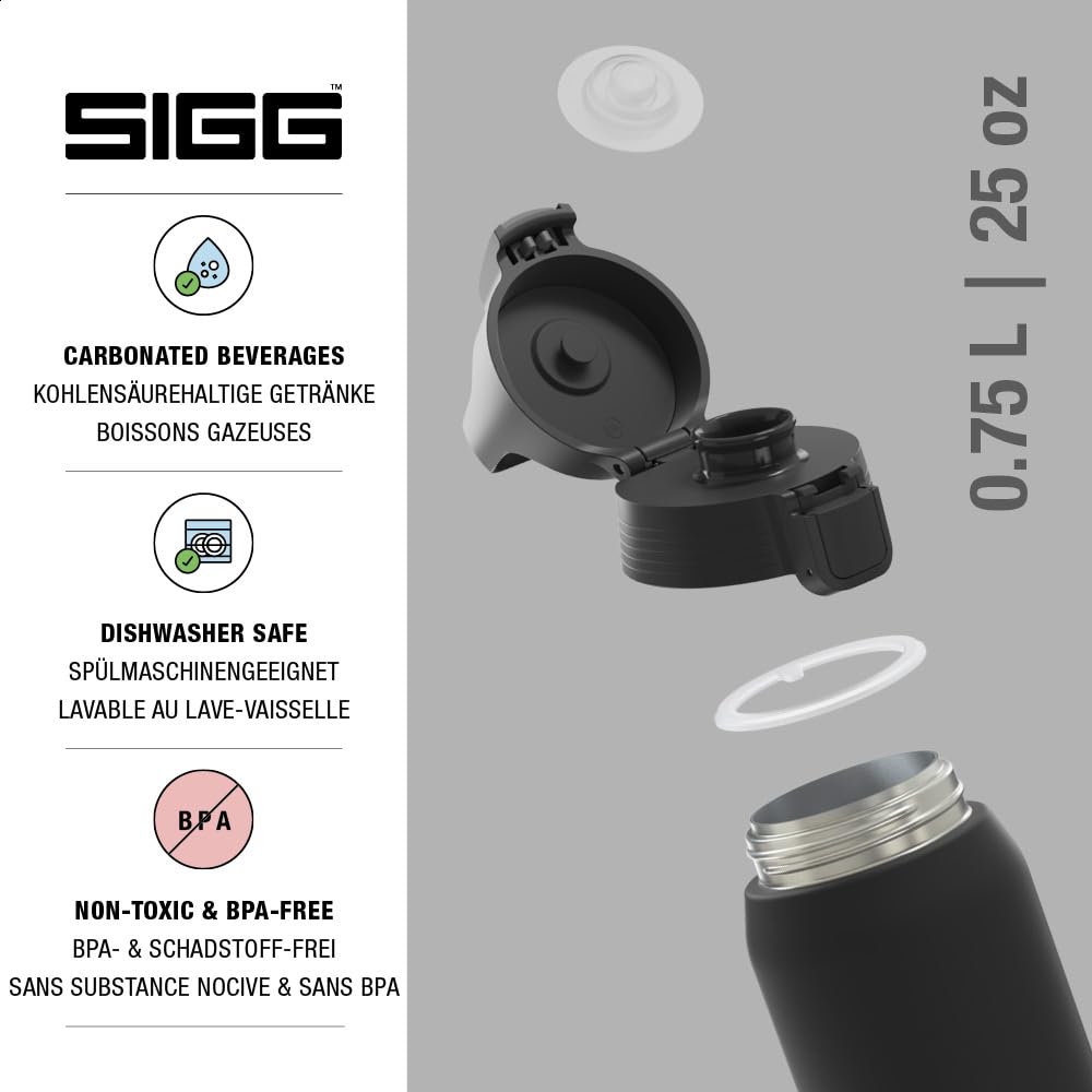 SIGG - Insulated drinking bottle - Thermos bottle Shield Therm One Black carbonated drinks - Leak-proof - Dishwasher safe - BPA-free - 90% recycled stainless steel - Black - 0.75L - 6053.10