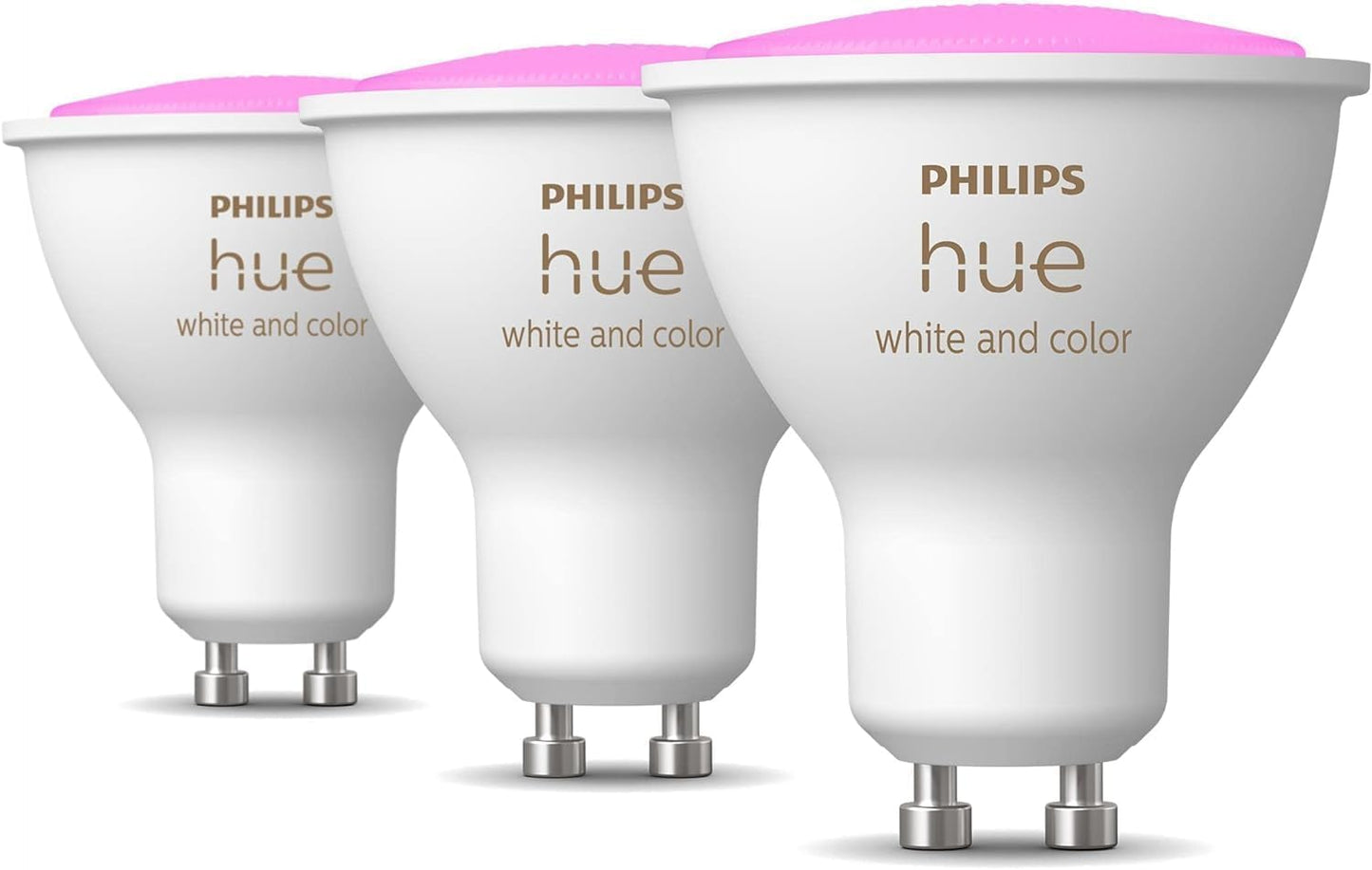 Philips Hue White & Color Ambiance GU10 LED spot pack of 3 (350 lm), dimmable LED lamps for the Hue lighting system with 16 million colors, smart light control via voice and app - 929001953115