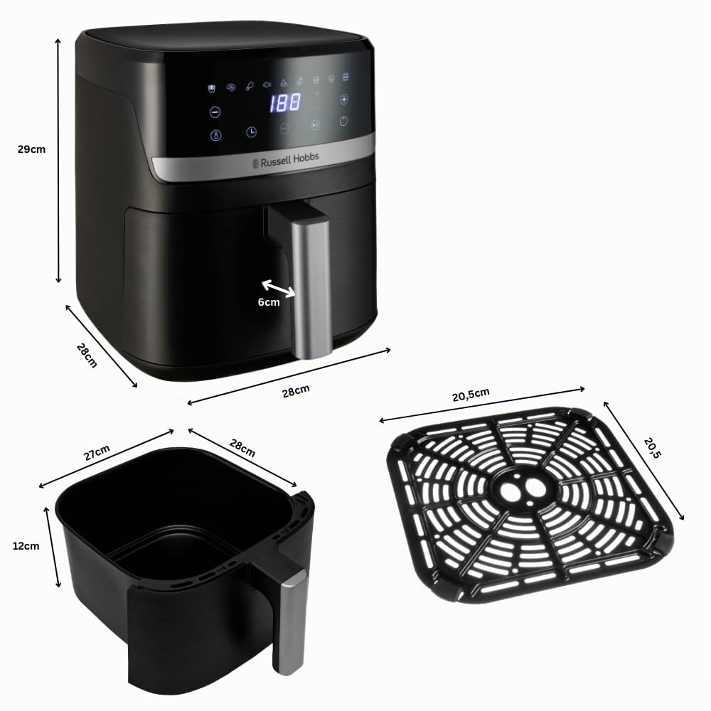 Russell Hobbs hot air fryer XL 5.5 l Rapid AirFryer (compact housing, very quiet) SatisFry (9 programs, dishwasher safe, deep fryer without oil, touch screen, grilling, baking) 27621-56