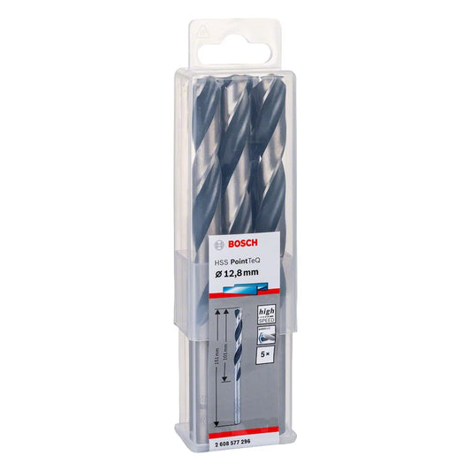 Bosch Professional 5 Piece HSS Twist Drill Bit PointTeQ (for Metal, 12.8 x 101 x 151 mm, Accessory for Drill Driver) - 2608577296