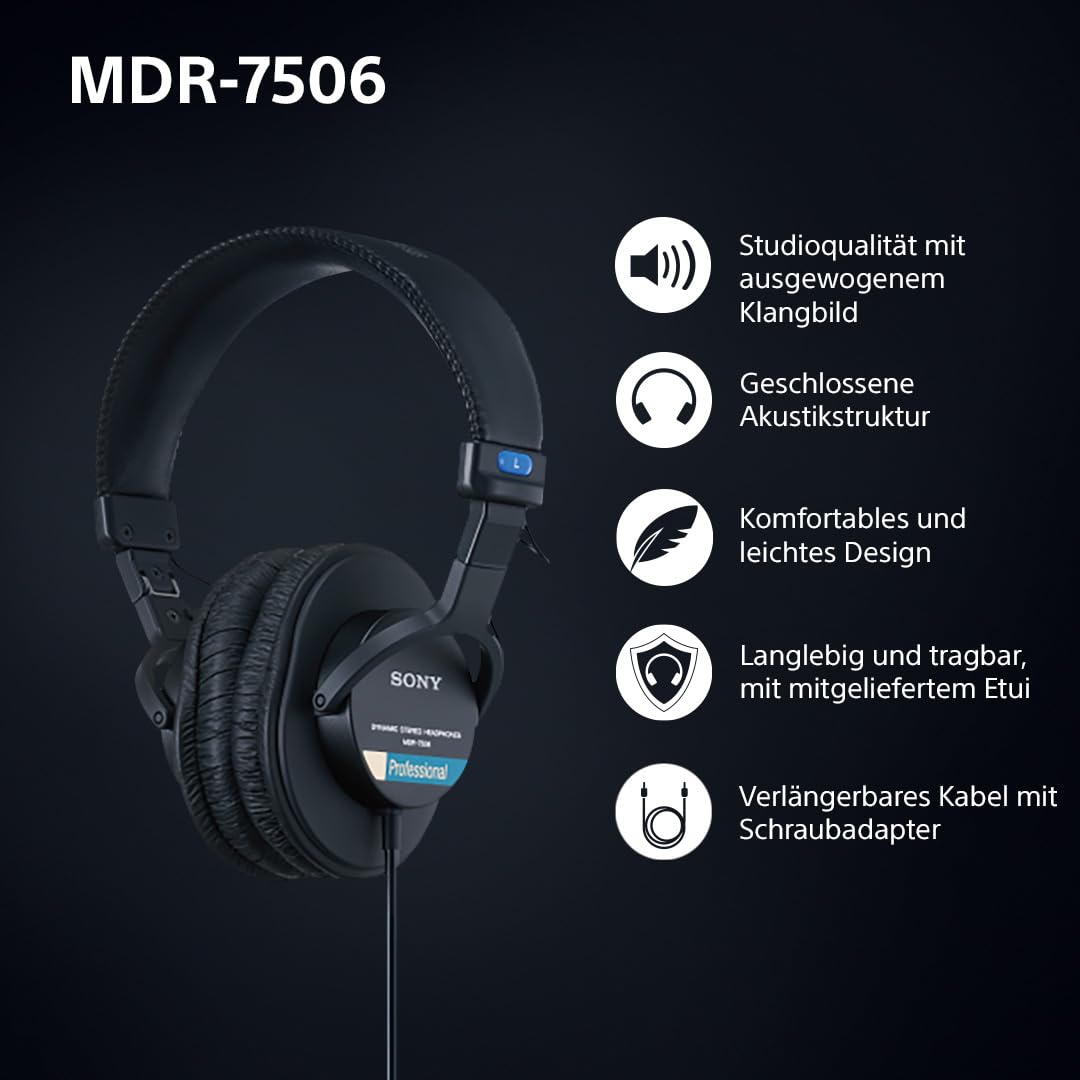 Sony MDR-7506 Closed-Back Wired Studio Monitor Headphones 10Hz-20kHz - MDR7506