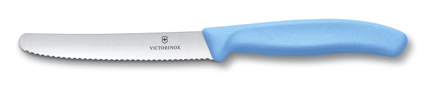 Victorinox Swiss Classic, breakfast knife, bread knife set, 6 pieces, sharp blade, serrated edge, 11cm, stainless steel, blue and green - 6.7836.6E2