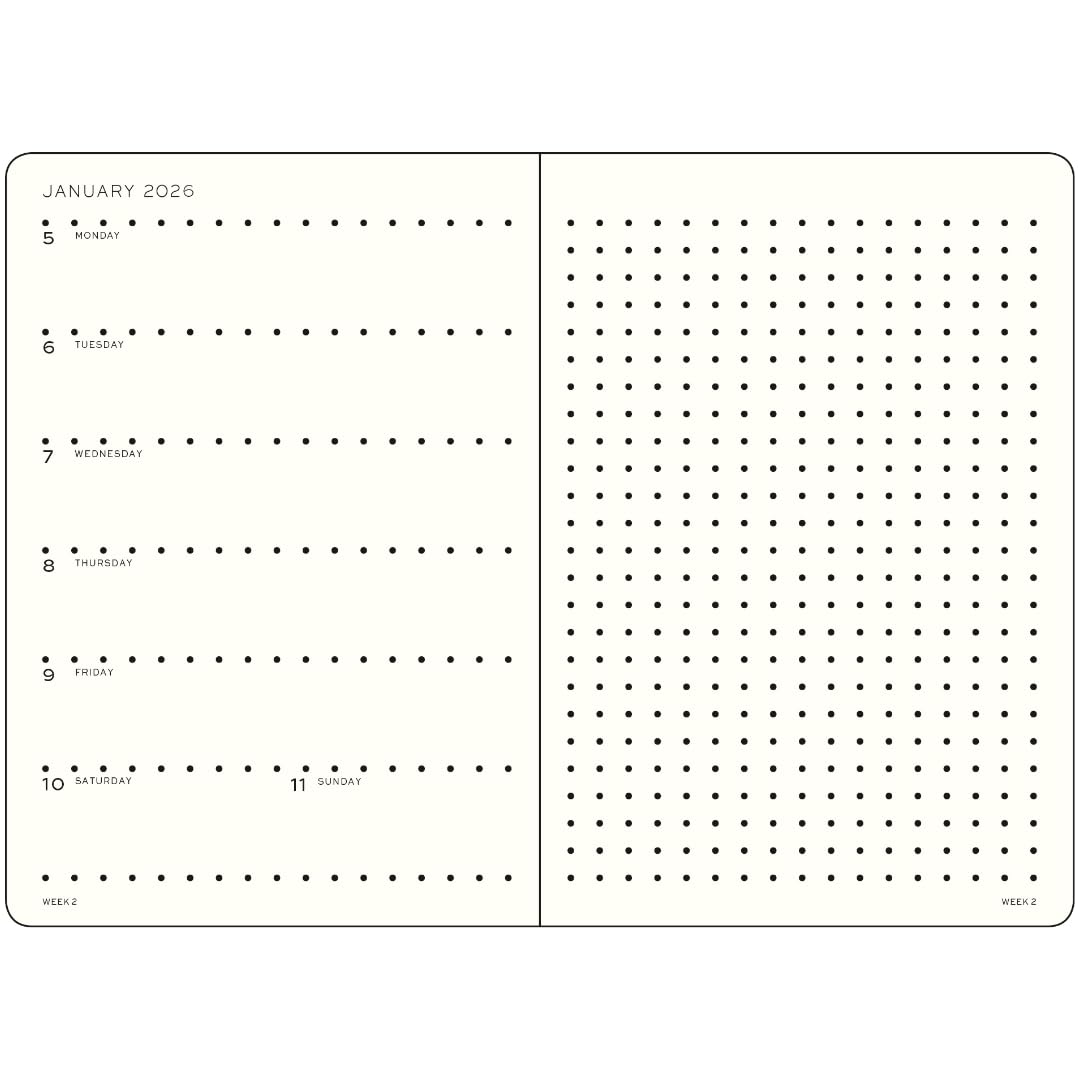 LEUCHTTURM1917 372702 Weekly Calendar & Notebook Dotted Medium (A5) 2026, Rising Sun, English