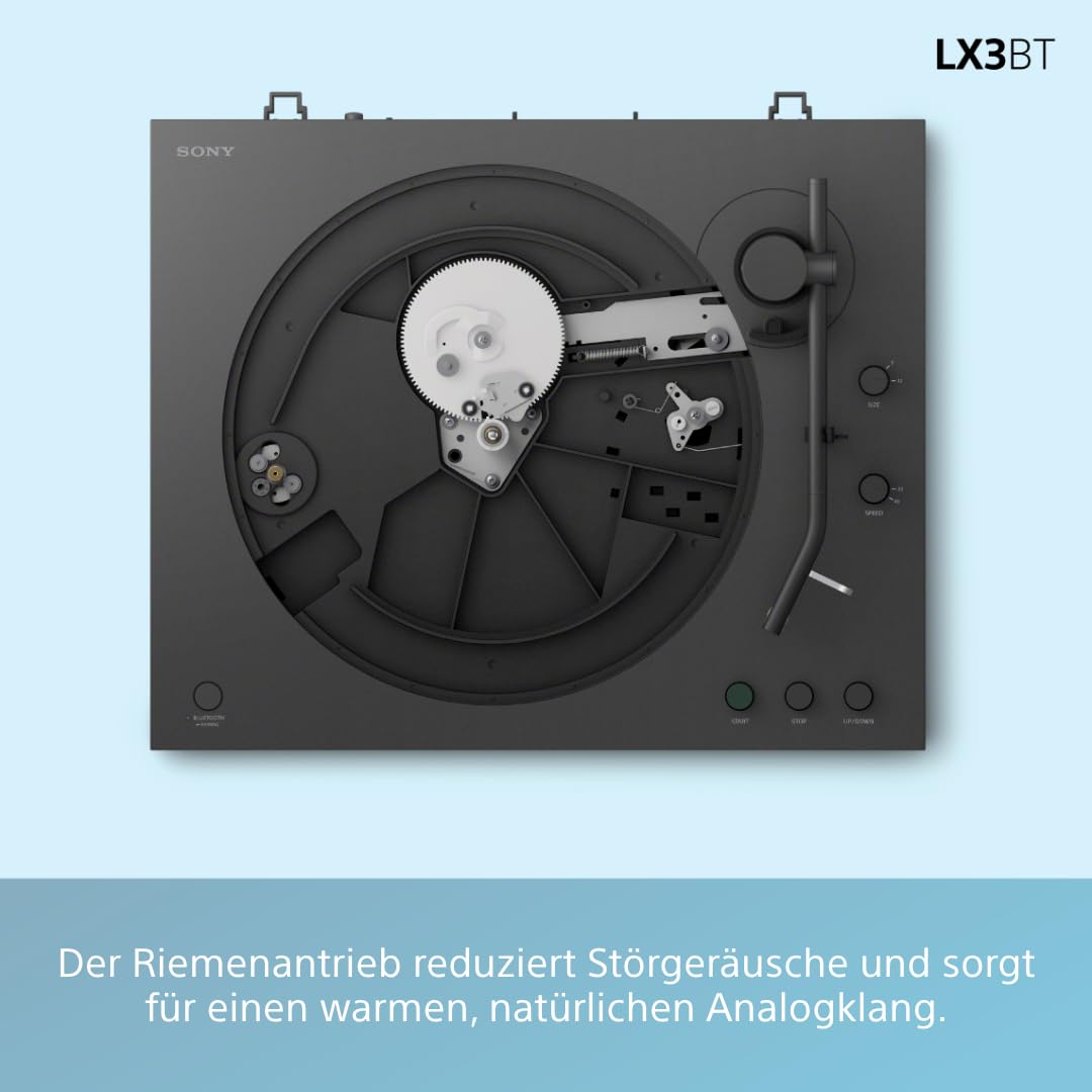 Sony PS-LX3BT wireless Bluetooth turntable with fully automatic playback, Hi-Res Audio, belt drive, built-in phono preamp, 2 speeds, and dust cover – Black