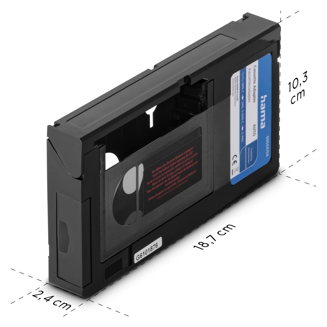 Hama Automatic Cassette Adapter for VHS-C Video Cassettes, Battery Operated, Car, Black (Not suitable for Hi8, Super8, Video8, Mini DV) - 00044704