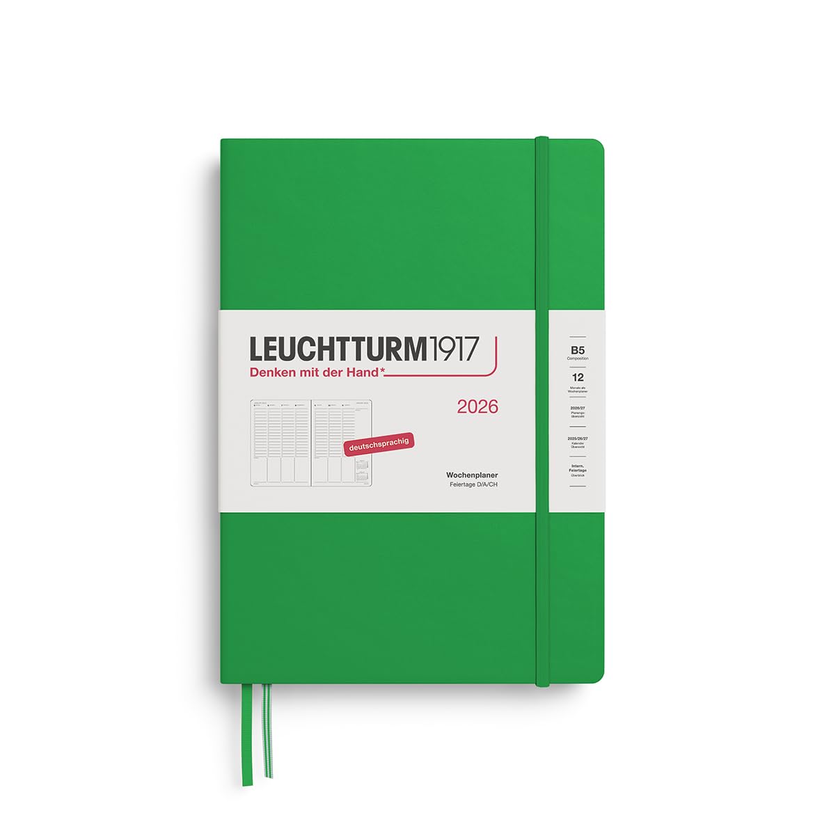 LEUCHTTURM1917 372575 Weekly Planner Composition (B5) 2026, 12 Months, Spring Leaf, German