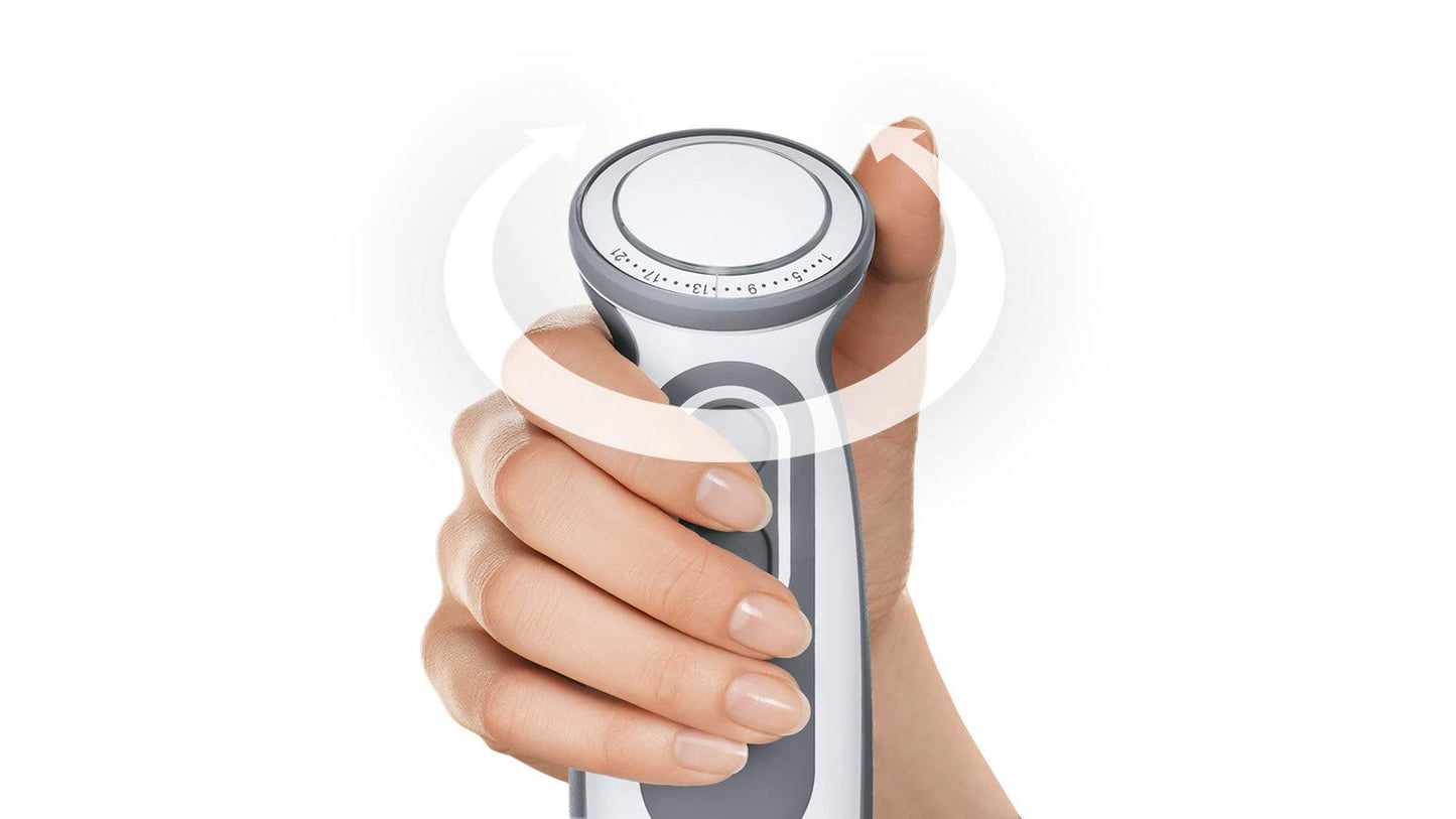 Braun hand blender MQ 5220WH hand blender - MultiQuick 5 Vario hand blender with stainless steel mixing foot, 1000 watts, including 2-piece accessory set, white/gray