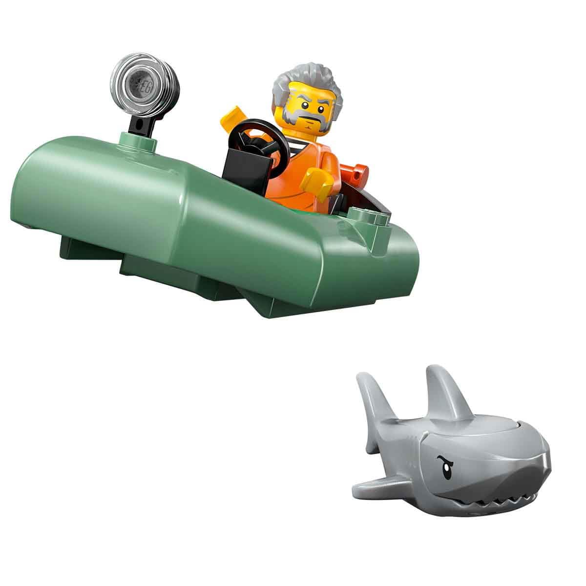 LEGO City Police Boat Chase - Playset with floating speedboat, crook's inflatable boat, 3 mini figures and a shark figure - Gift for boys and girls aged 6 and up - 60456