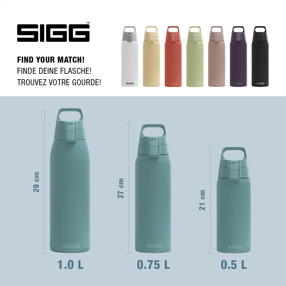 SIGG - Insulated drinking bottle - Thermos bottle Shield Therm One Morning Blue carbonated drinks - Leak-proof - Dishwasher safe - BPA-free - 90% recycled stainless steel - Gray blue - 0.75L - 6020.80