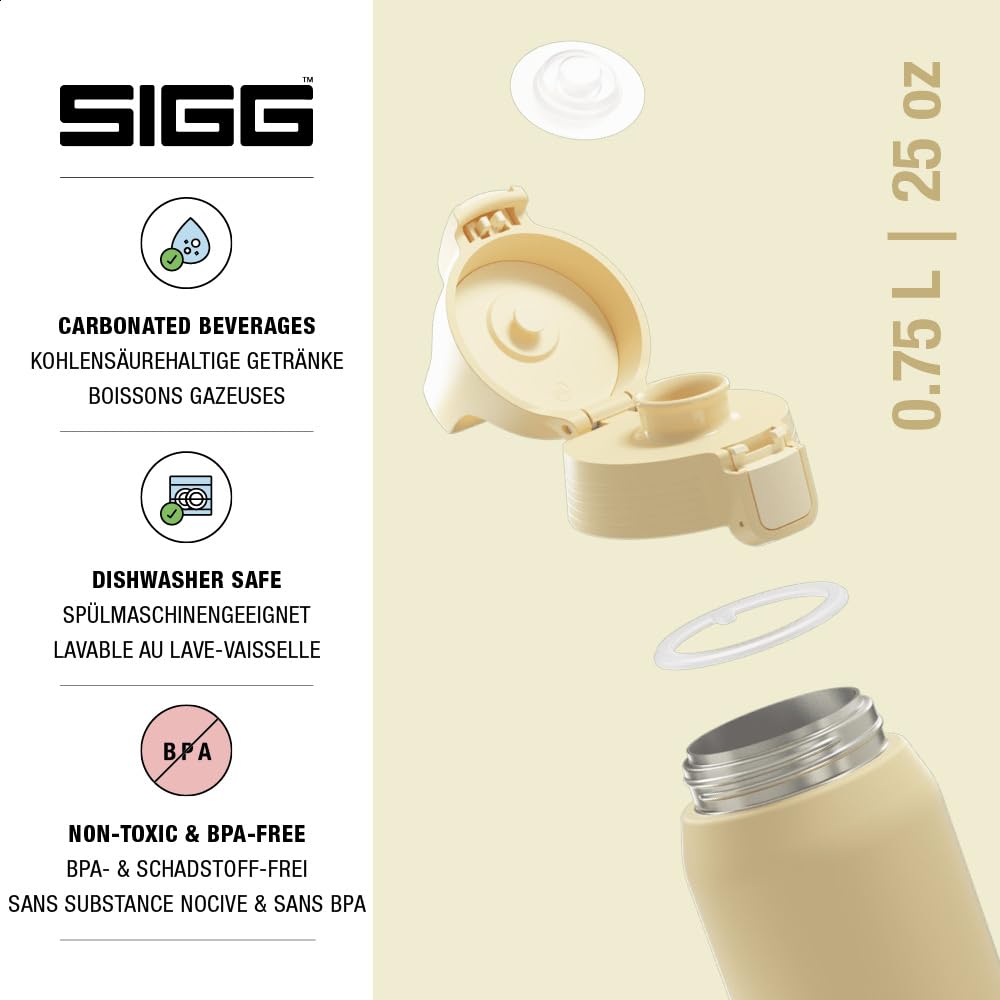SIGG - Insulated drinking bottle - Thermos bottle Shield Therm One Opti Yellow carbonated drinks - Leak-proof - Dishwasher safe - BPA-free - 90% recycled stainless steel - Light yellow - 0.75L - 6021.10