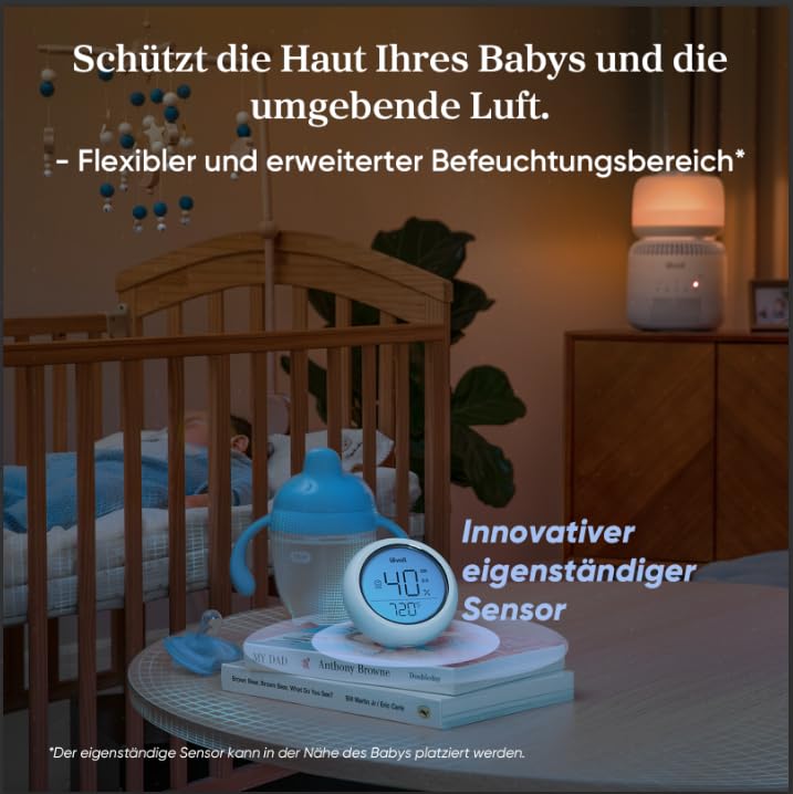Levoit Top-Fill Humidifier, Smart Evaporative Humidifier for Baby, Separate Sensor, Humidifier with Blue Light-Free Night Light for Bedroom, Children's Room Auto Shut-off, 3.8L, Matt White - LEH-B381S-WEU