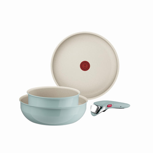 Set de vase de gătit Tefal Ingenio Serenity, 4 piese, cu înveliș antiaderent Mineralia, economisind spațiu, stivuibil, potrivit pentru toate tipurile de plite, lavabil în mașina de spălat vase, Eucalyptus, L8284S04 - L829SB04