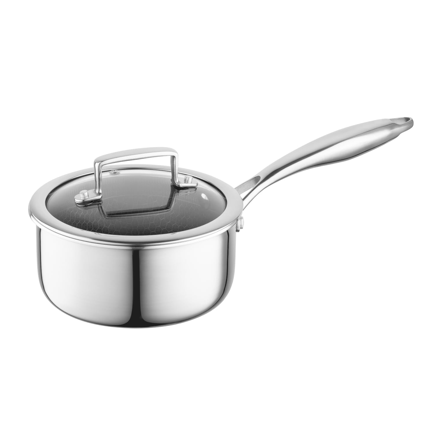 FLORINA stainless steel saucepan with glass lid ARISTO 16 cm 1L | Non-stick coating with honeycomb effect | Saucepan for all types of stoves | Heat-resistant lid | Can be used in the oven - 5R0025