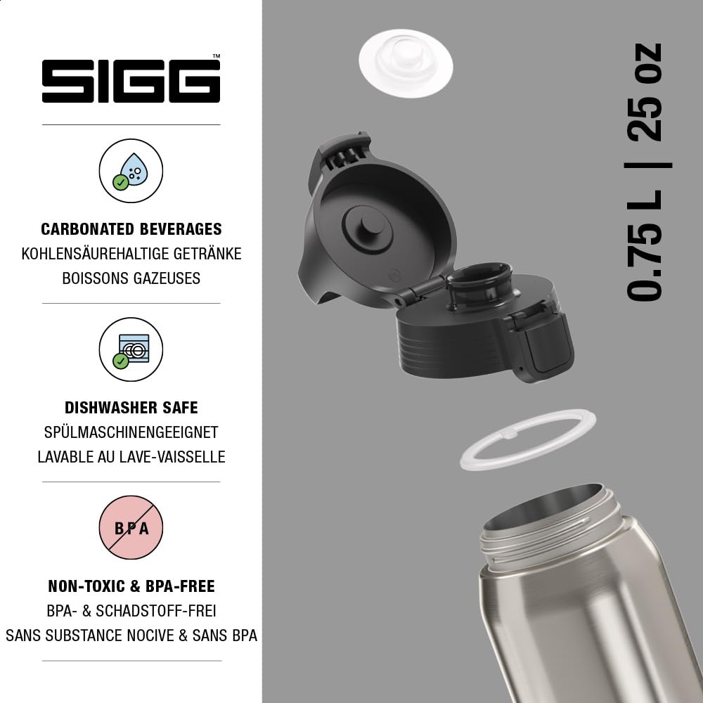 SIGG - Insulated drinking bottle - Thermos bottle Shield Therm One Brushed - carbonated drinks - leak-proof - dishwasher safe - BPA-free - 90% recycled stainless steel - silver - 0.75L - 6217.90