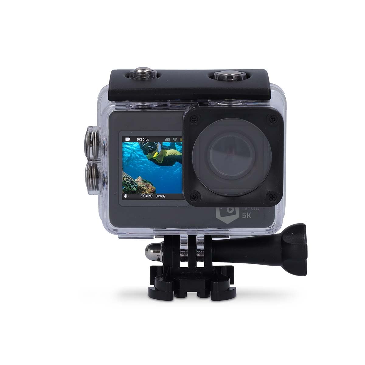 Nedis Action Cam - 5K@30fps - 16 MPixel - Waterproof up to: 30.00 m - 80 min - Wi-Fi - App available for: Android/iOS - Includes mount - Black - ACAM71BK