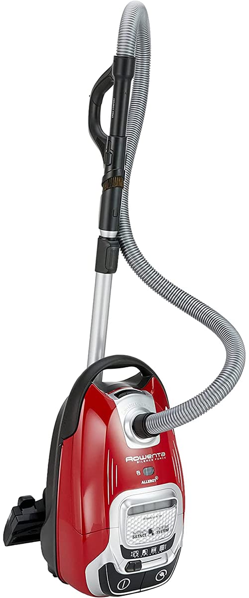 Rowenta Silence Force Allergy+, bagged vacuum cleaner, 4.5 L dust bag capacity, extremely quiet, highly efficient floor nozzle, durable EffiTech motor, vacuum cleaner for pet hair, black-red, RO7473 - RO7473EA