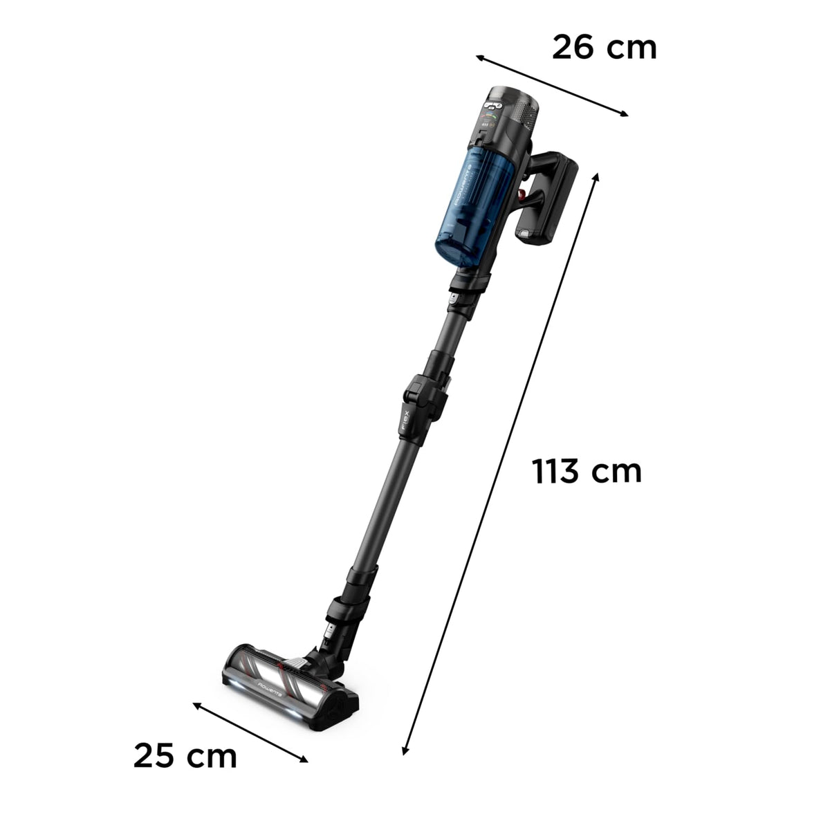 Rowenta X-Force Flex 12.60 Neo Allergy Aerospin Aspirator cu acumulator, 60 minute autonomie, 150 Air Watt, fără fir, ajustare automată a puterii de aspirație, tehnologie Flex, display LED, albastru/gri, RH9LC0WO