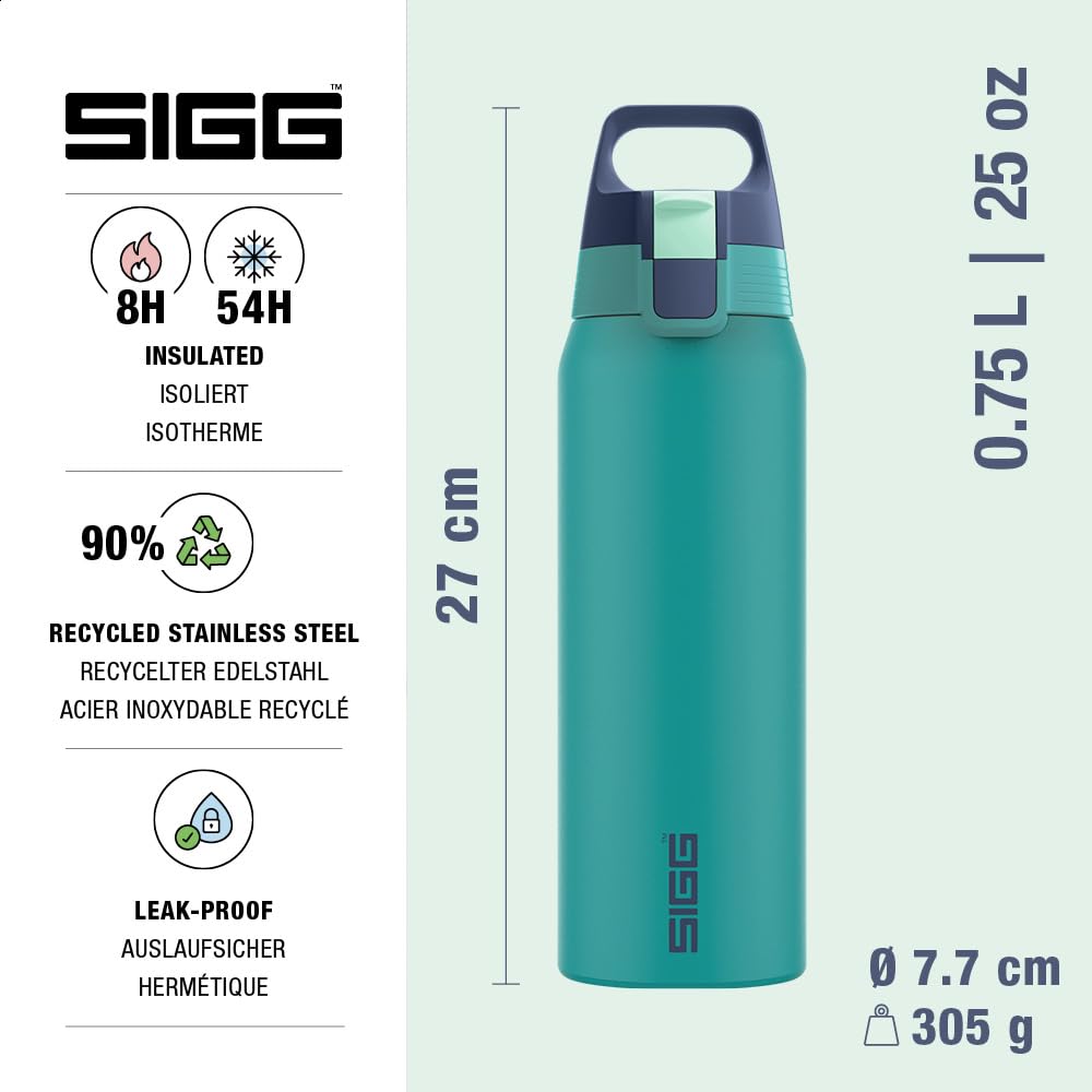 SIGG - Insulated drinking bottle - Thermos bottle Shield Therm One Multicolor Ocean - carbonated drinks - leak-proof - dishwasher safe - BPA-free - 90% recycled stainless steel - green - 0.75L - 6228.10