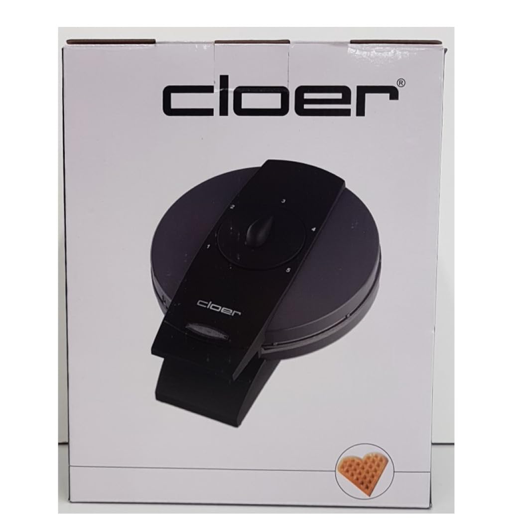 Cloer 1625 waffle iron for classic heart waffles, 930 W, waffle size 15.5 cm, continuously selectable browning level, practical stand function, metal, gray