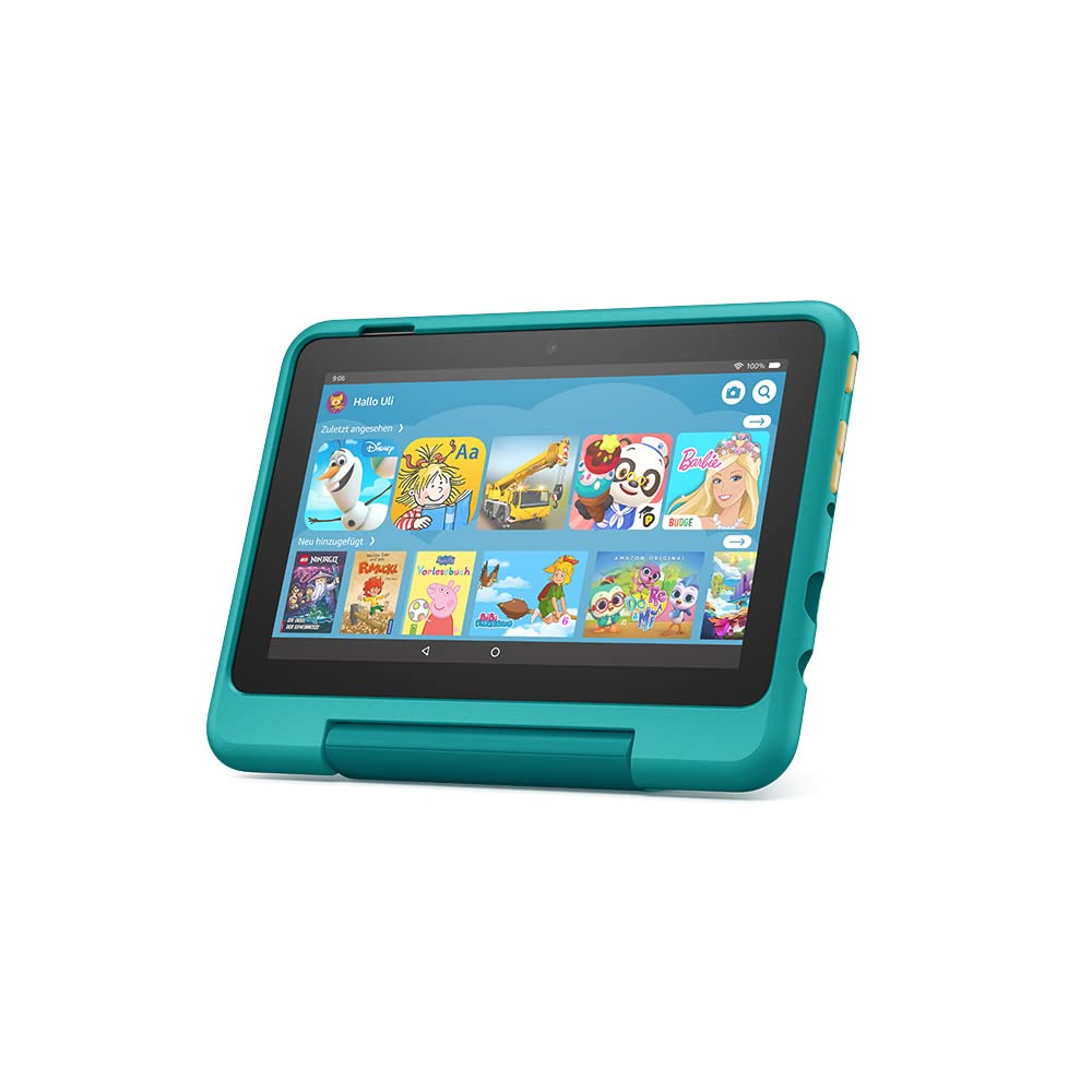 Child-friendly case for the Fire 7 tablet (only compatible with 12th generation, 2022), for ages 6 and up, teal - 53-028175