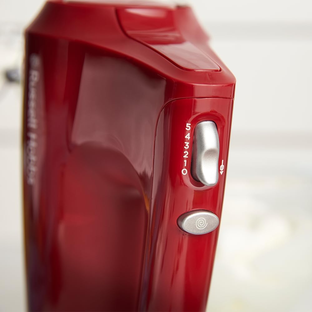 Russell Hobbs Hand Mixer, Red, 350 Watt, with Whisk and Dough Hooks - 27152-56