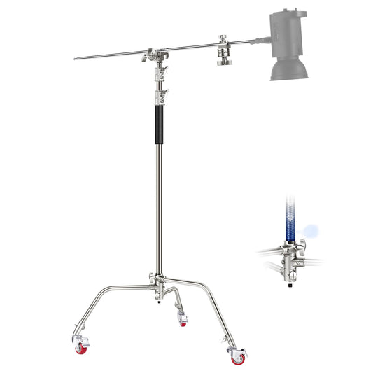 NEEWER Heavy Duty Light Stand, Height-Adjustable Metal C Tripod, 3.4m with Boom Arm, Integrated Suspension Buffer, 1/4" Screw, for Studio LEDs DSLR Cameras Maximum Load Capacity: 10kg, Black - SC340AW
