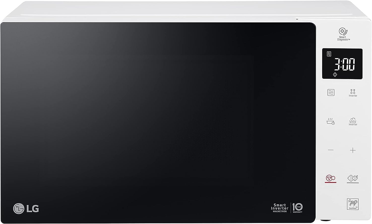 LG MS23NECBW solo microwave (23 L, 1000 W) with 28 automatic programs (LED display, Smart Inverter technology, easy to clean), white