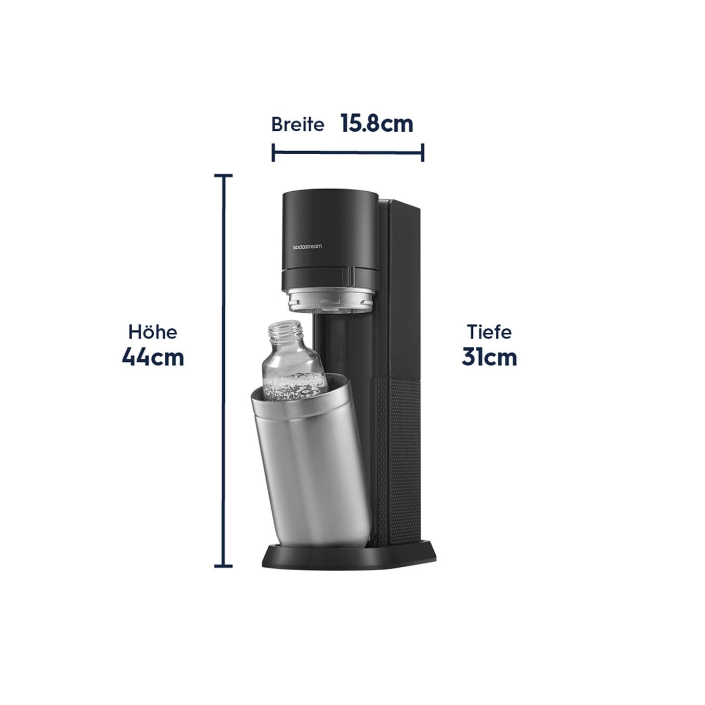 SodaStream water soda maker duo with CO2 cylinder, 2x glass bottles and 2x 1L dishwasher-safe plastic bottles, white, height: 44 cm - 1016814491