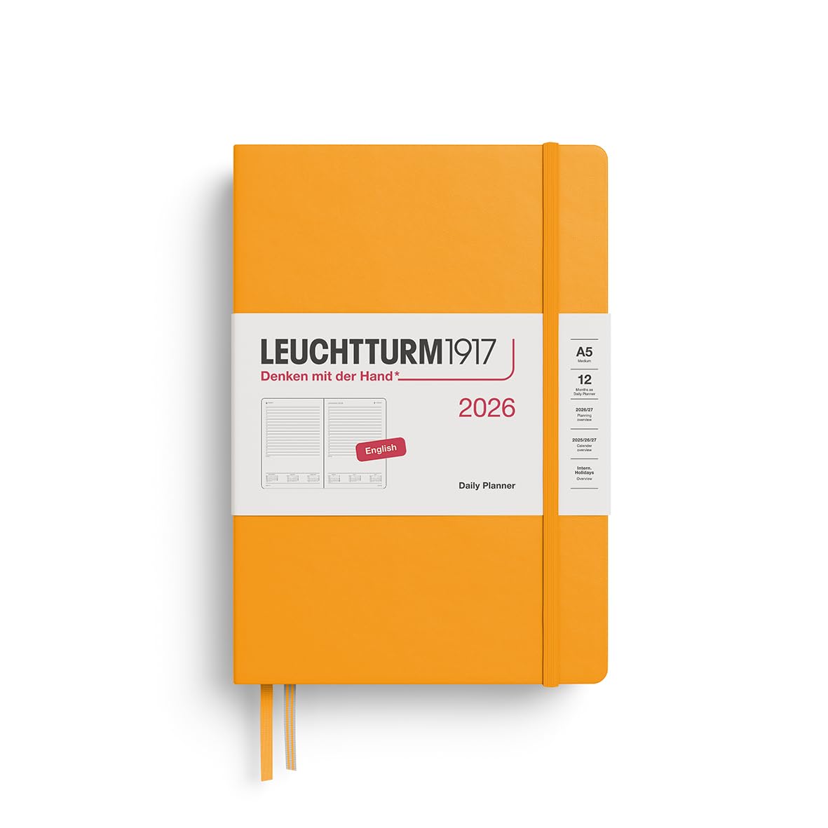 LEUCHTTURM1917 372774 Daily Calendar Medium (A5) 2026, Rising Sun, English
