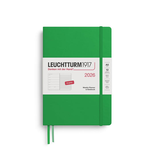 LEUCHTTURM1917 372657 Weekly Calendar & Notebook Medium (A5) 2026, Spring Leaf, English