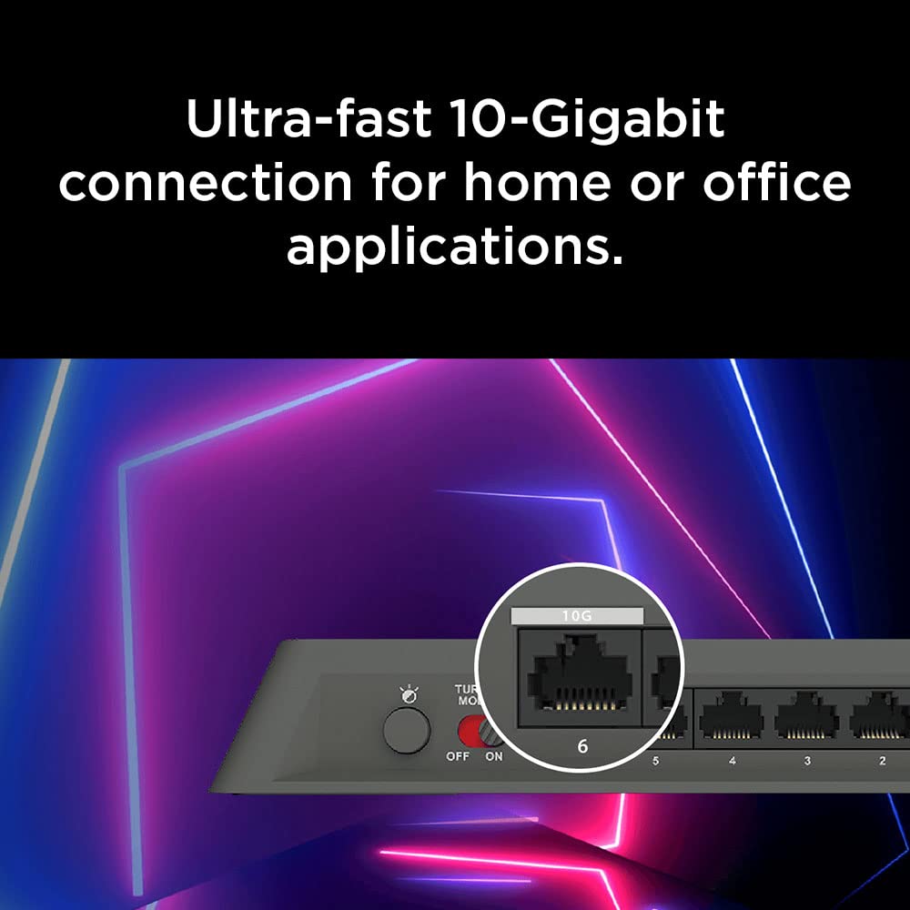 D-Link DMS-106XT 6-Port Multi-Gigabit Unmanaged Switch (5 x 2.5 Gigabit Ethernet, 1 x 10 Gigabit Ethernet, RGB lighting in Turbo Mode, aluminum housing, fanless, IGMP Snooping, Port-Base QoS)