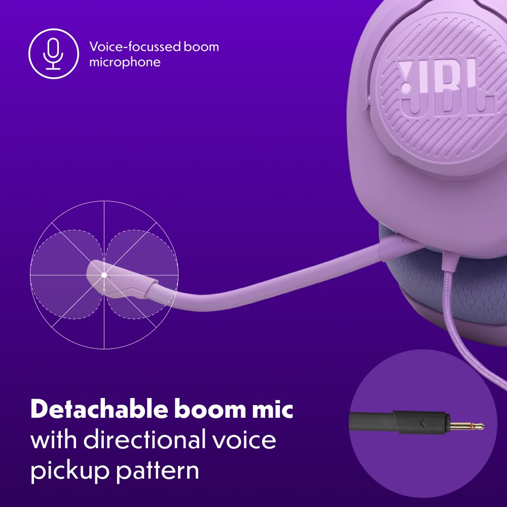 JBL Quantum 100M2 Wired Over-Ear Gaming Headset with JBL QuantumSOUND Signature, 3.5mm Jack, Multi-Platform Compatibility and Detachable Microphone with Mute Option, Purple - JBLQTUM100M2PUR