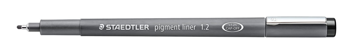 STAEDTLER black pigment liner, line width 1.2 mm, indelible pigment ink, long metal tip, long service life, 10 fineliners in a cardboard case, 308 12-9