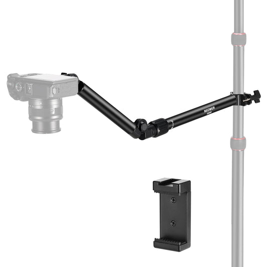 NEEWER overhead camera mount with cell phone clip, 56cm long clamp-mounted flexible holder for table tripod, 180° & 360°, for tubes with 22-28mm, load capacity 2.5kg, for camera ring light mic, DS009 - 10103955