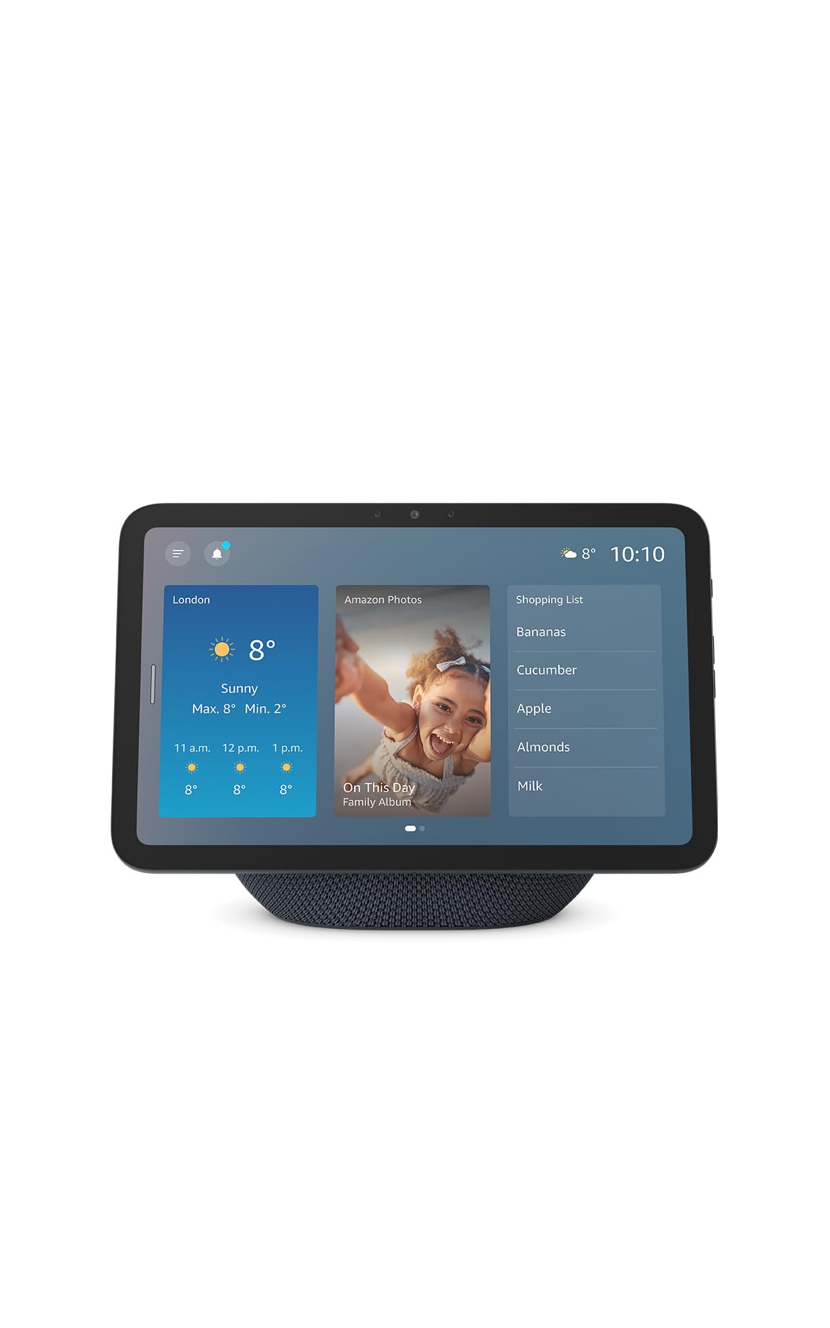 Amazon Echo Show 8 (latest generation), brilliant 8.7-inch (22.05 cm) display in HD resolution with 3D audio and Alexa, international version, graphite - MD6NE4