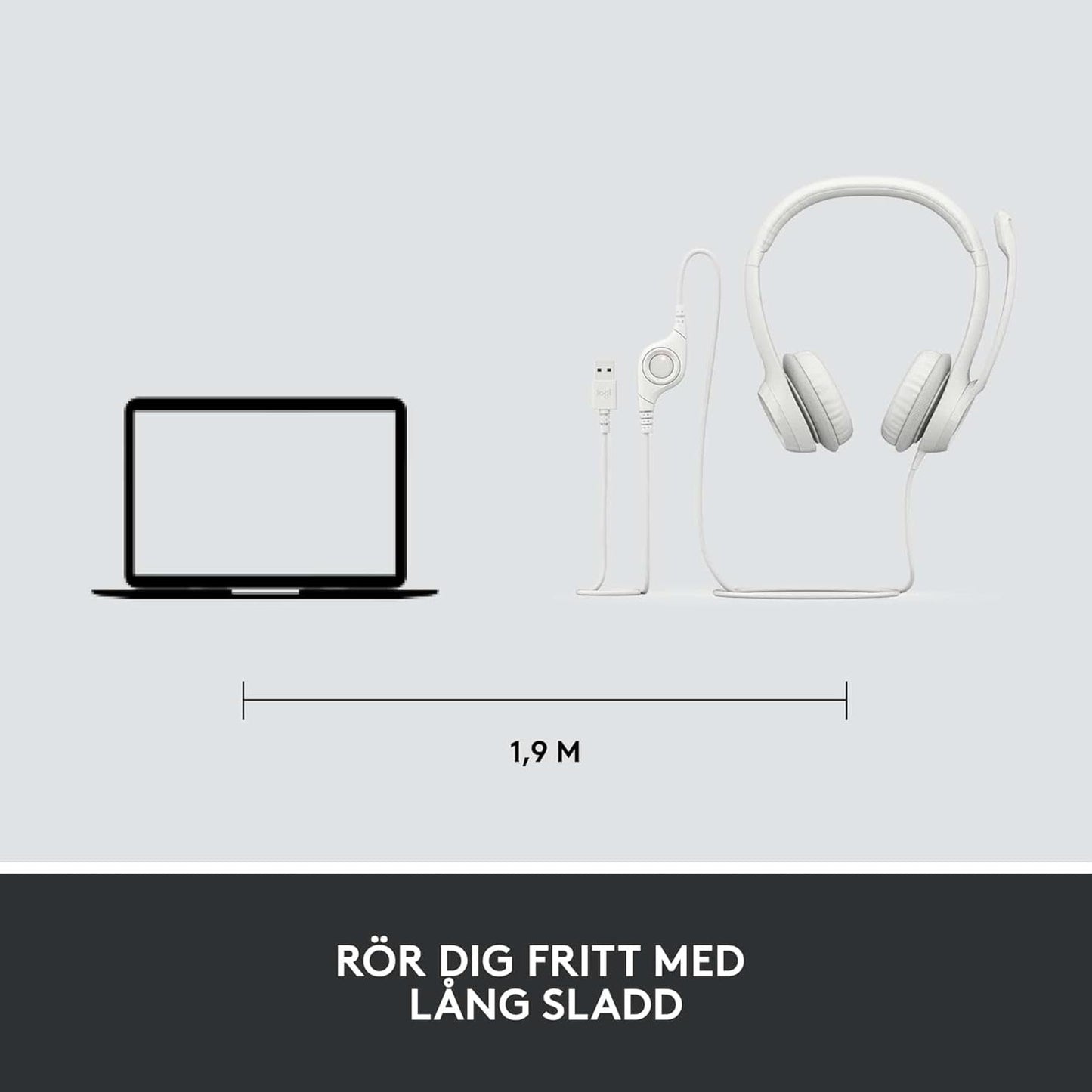 Logitech H390 Wired Headphones for PC/Laptop, Stereo Headphones with USB-A Noise Canceling Microphone, Inline Controls, Chromebook Compatible - White - 981-001286
