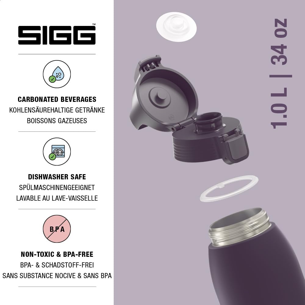 SIGG - Insulated drinking bottle - Thermos bottle Shield Therm One Nocturne carbonated drinks - Leak-proof - Dishwasher safe - BPA-free - 90% recycled stainless steel - Dark purple - 1L - 6021.90