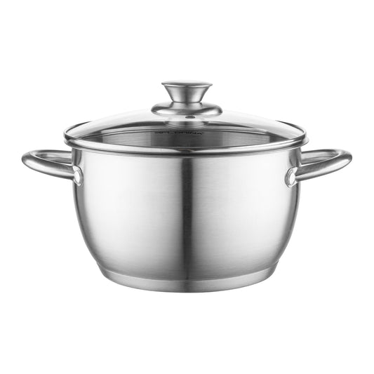 Florina Henry 24 cm 5.5 L stainless steel pot with glass lid | For induction, gas, electric, ceramic | Measuring scale inside | Dishwasher safe | Heat-resistant lid | Durable & robust - 5G8945