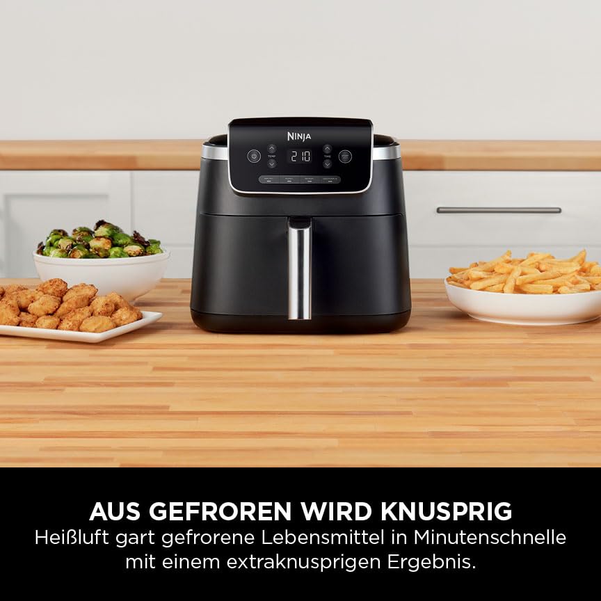 Ninja PRO Air Fryer Heißluftfritteuse, 4,7L Airfryer, Einzelkorb-Heißluftfritteuse, 4-in-1, pentru 1-2 porții, digital, gătire din congelat, sertar antiaderent & coș Crisper, negru AF140EU