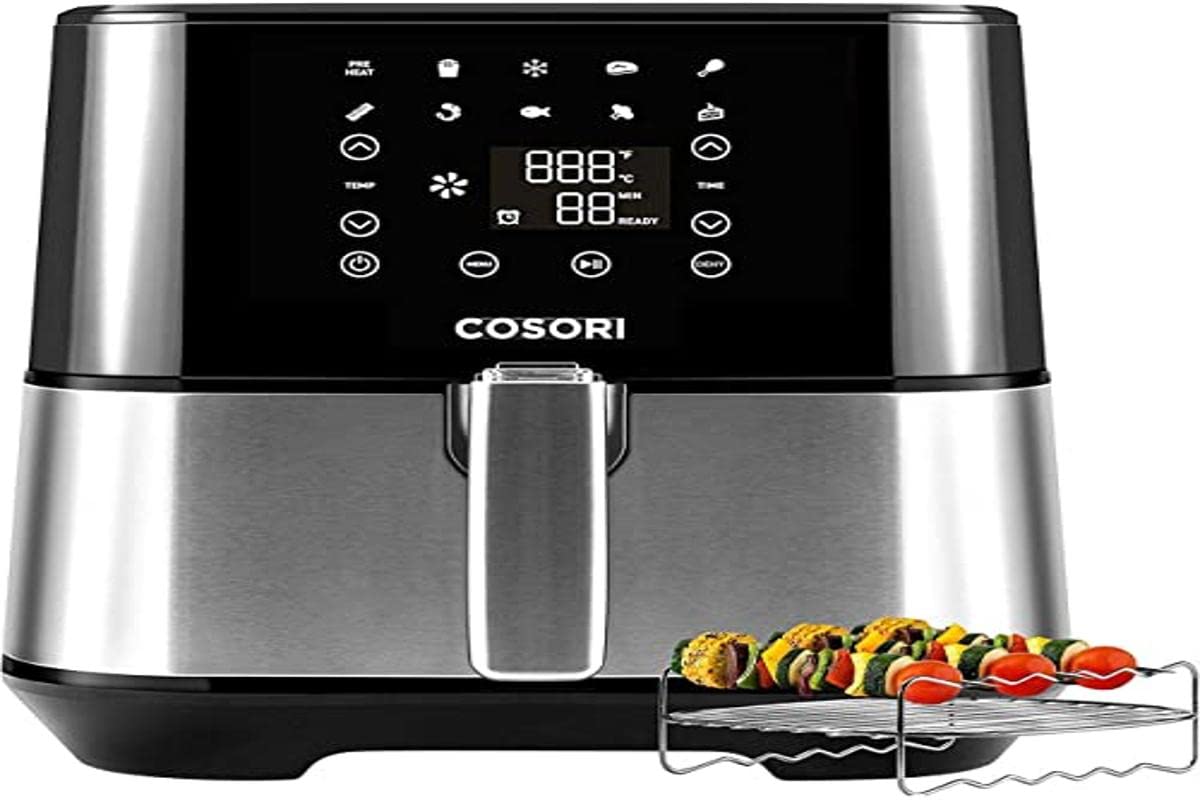 COSORI air fryer, air fryer, energy saving, with grill accessories, 9 functions & special drying, 10 normal recipes & 10 drying recipes, 1700 W, silver, 5.5 ltr - CP258-AF-DEU