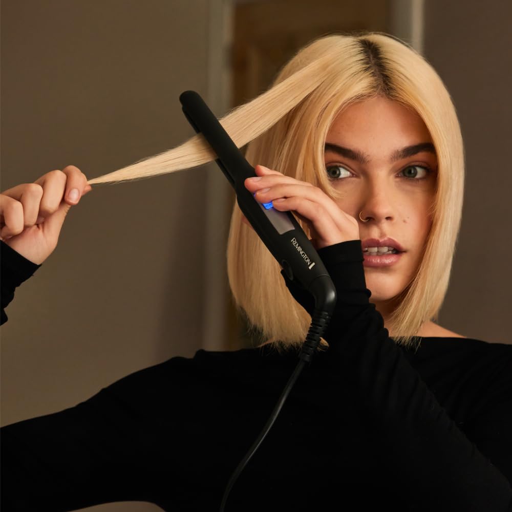 Remington straightening iron [extra narrow plates: for short hair, pixies, bangs, beard & small curls] hair straightener (Ultra-Pro ceramic coating, LCD display, 150-230°C) beard straightener S5515