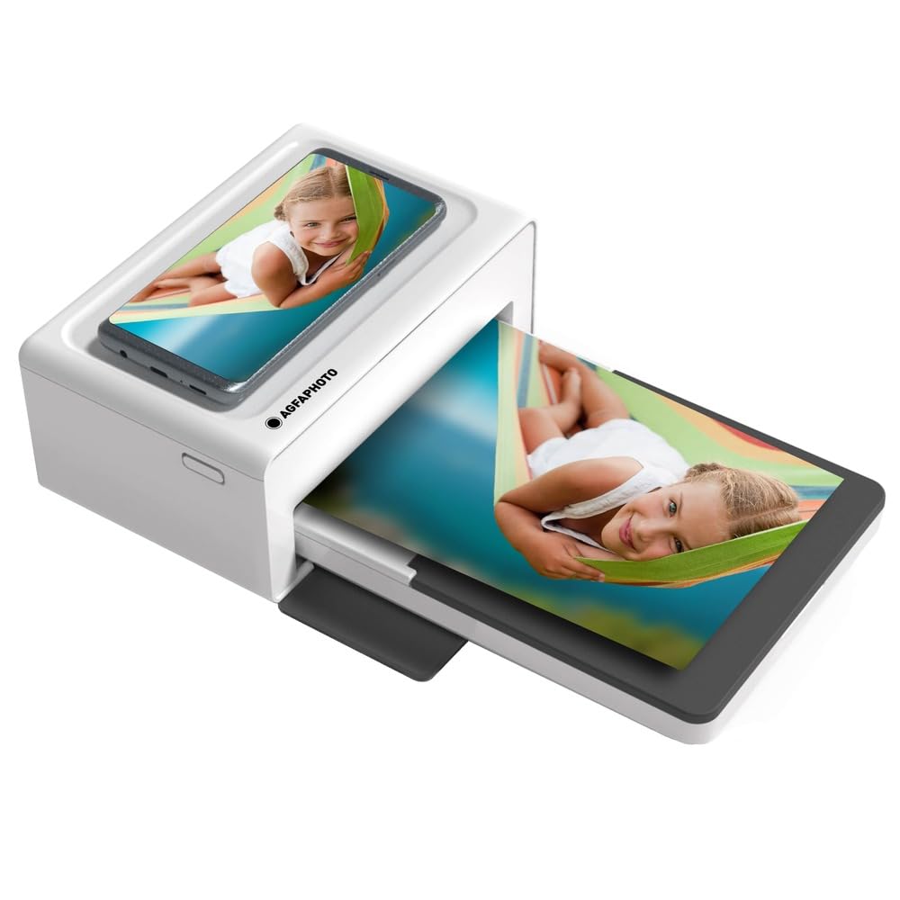 AGFAPHOTO Realipix Moments AMO46 – 10x15 cm Smartphone Photo Printer, Bluetooth for Apple and Android Smartphones, 4Pass Thermal Sublimation – White