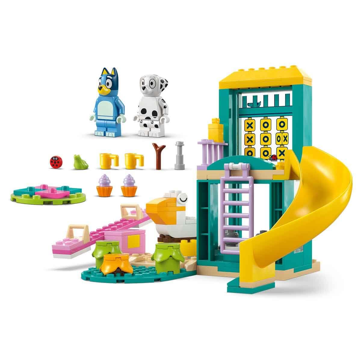LEGO Bluey Playground Fun with Bluey and Chloe - Toy for 4+ Year Old Girls & Boys - incl. 2 Minifigures, a Functional Pink See-Saw, Slide, Climbing Frame & 3 Plants - Gift for TV Show Fans - 11201
