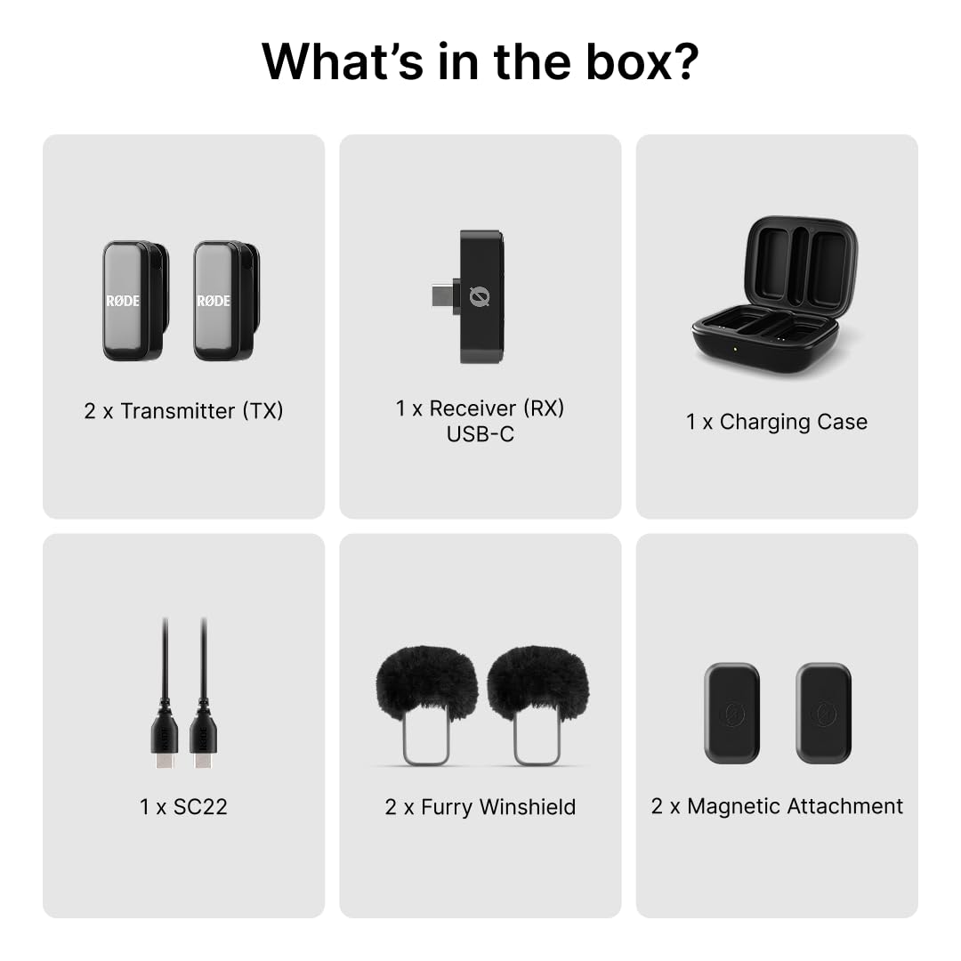 RØDE Wireless Micro - Compact wireless microphone, two microphones with charging case for content creation on the smartphone - USB-C, black - WIMICROC